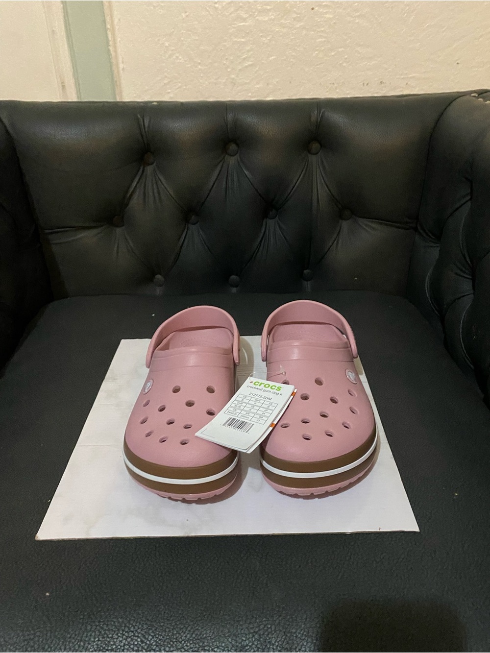 CROCS Classic Clog in Light Pink with Brown-Trim Sole